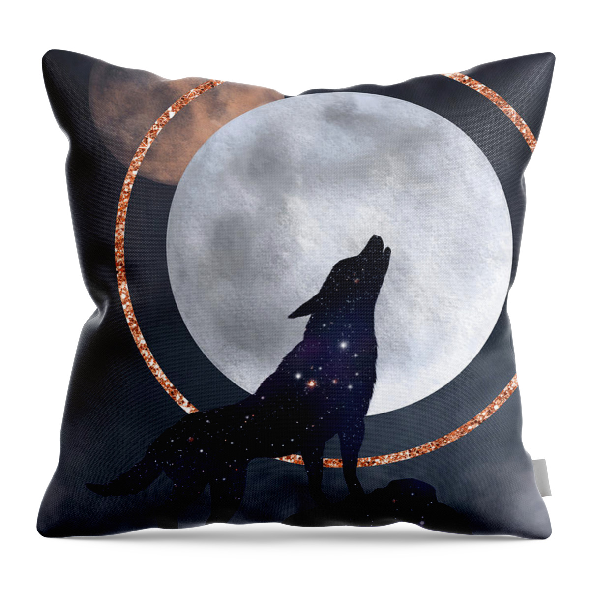 Wolf Throw Pillow featuring the digital art Howling at the Moon by Rachel Emmett