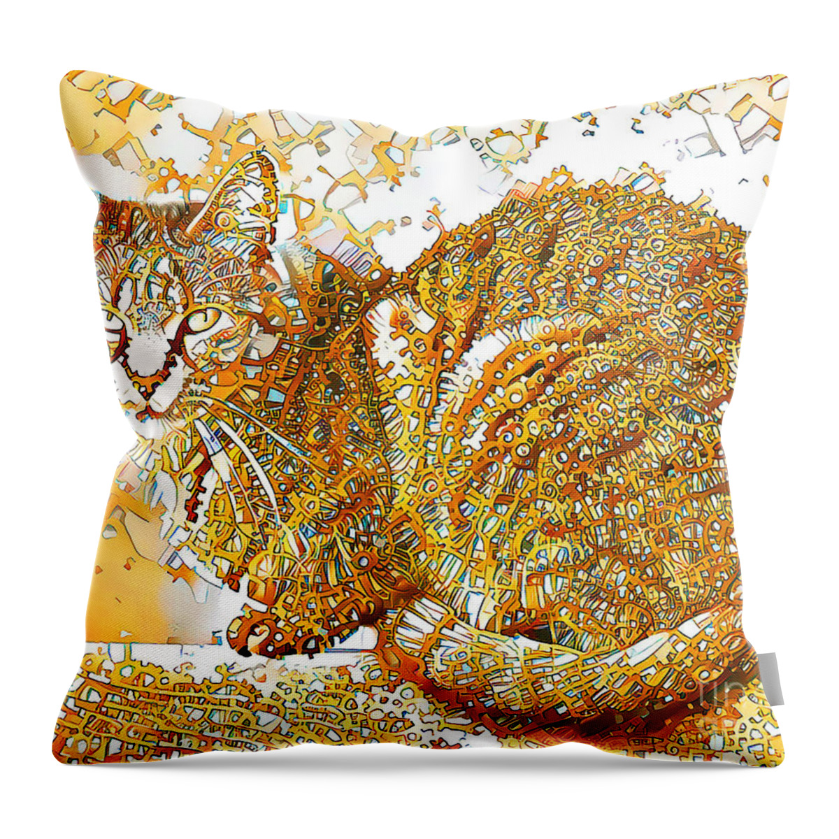 Wingsdomain Throw Pillow featuring the photograph Hugo The Steampunk Cat in Contemporary Vibrant Colors 20200928 v1 by Wingsdomain Art and Photography