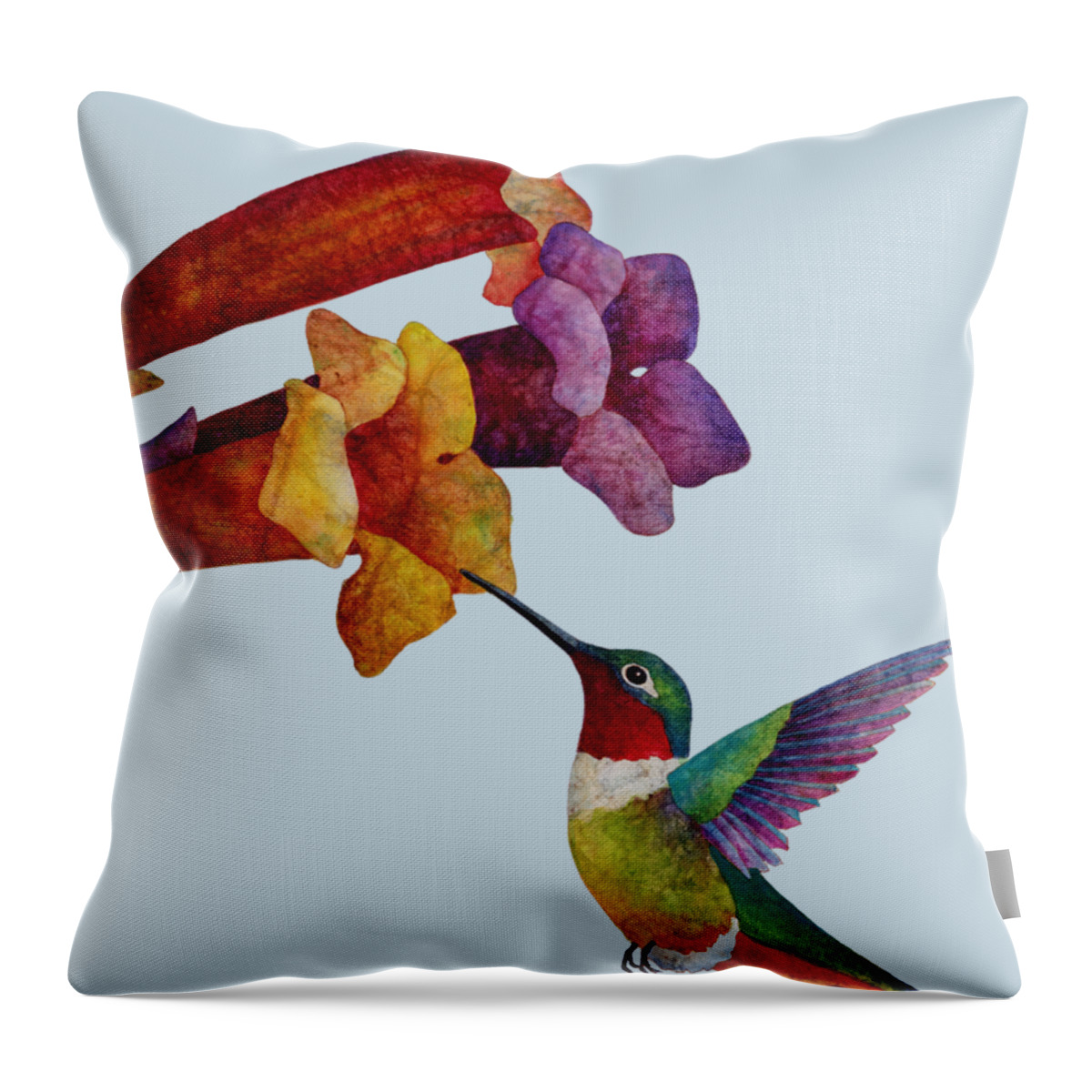 Hummingbird Throw Pillow featuring the painting Hummer Time - solid background by Hailey E Herrera