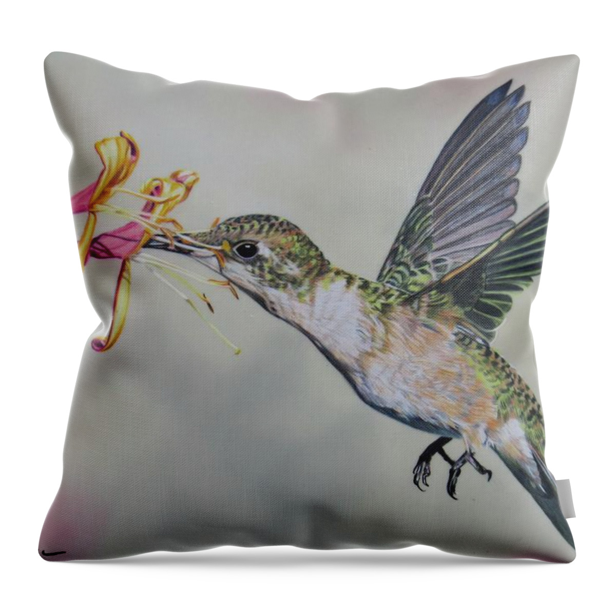 Hummingbird Throw Pillow featuring the drawing Humming Along by Kelly Speros