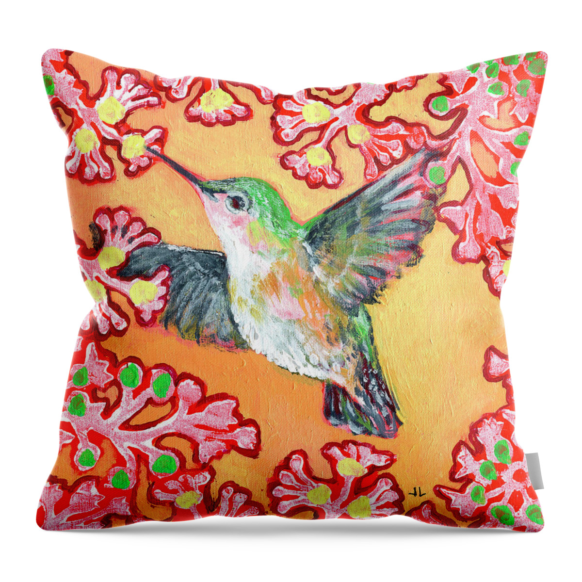 Hummingbird Throw Pillow featuring the painting Hummingbird in Flight by Jennifer Lommers