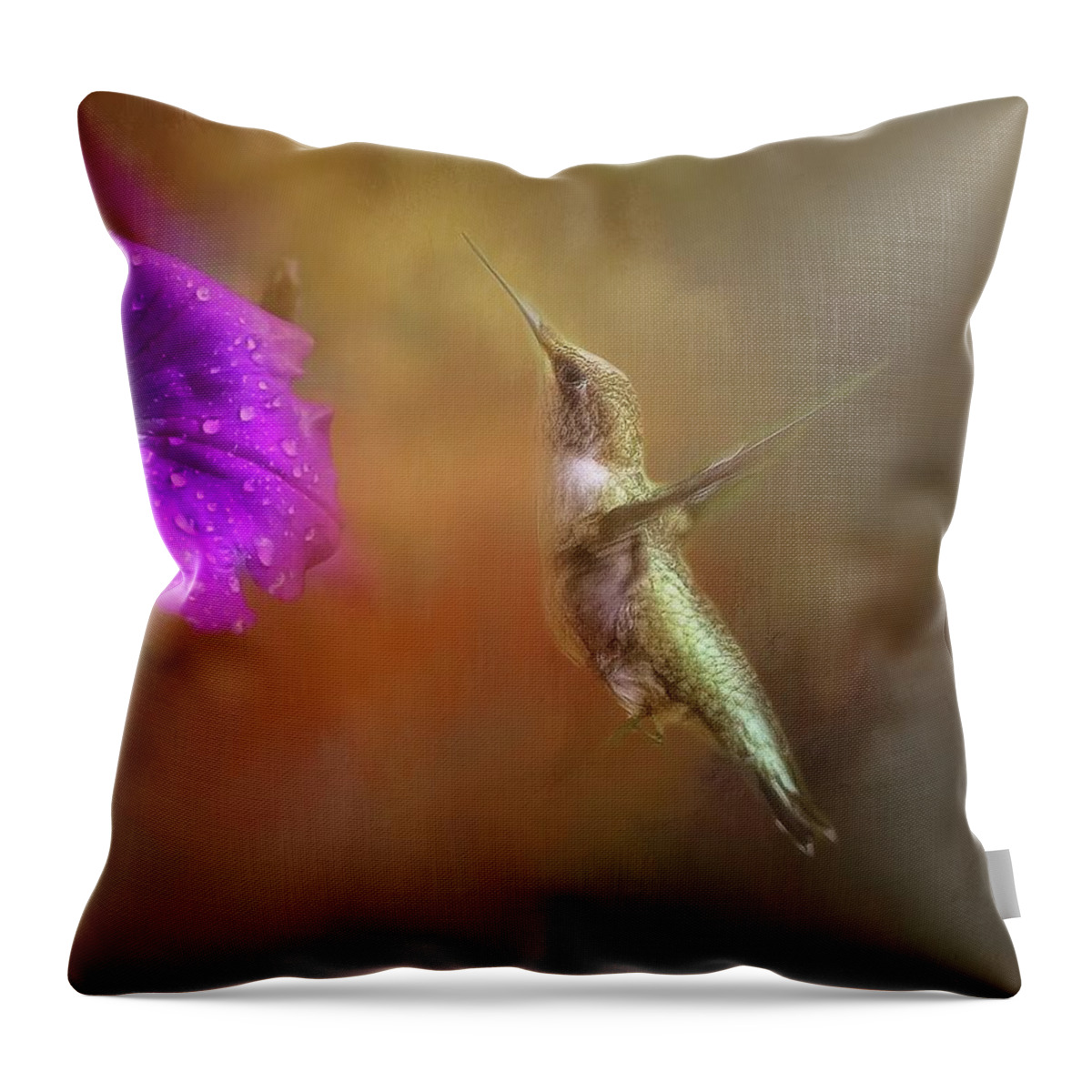 Hummingbird Throw Pillow featuring the photograph Hummingbird in Golden Light by Marjorie Whitley