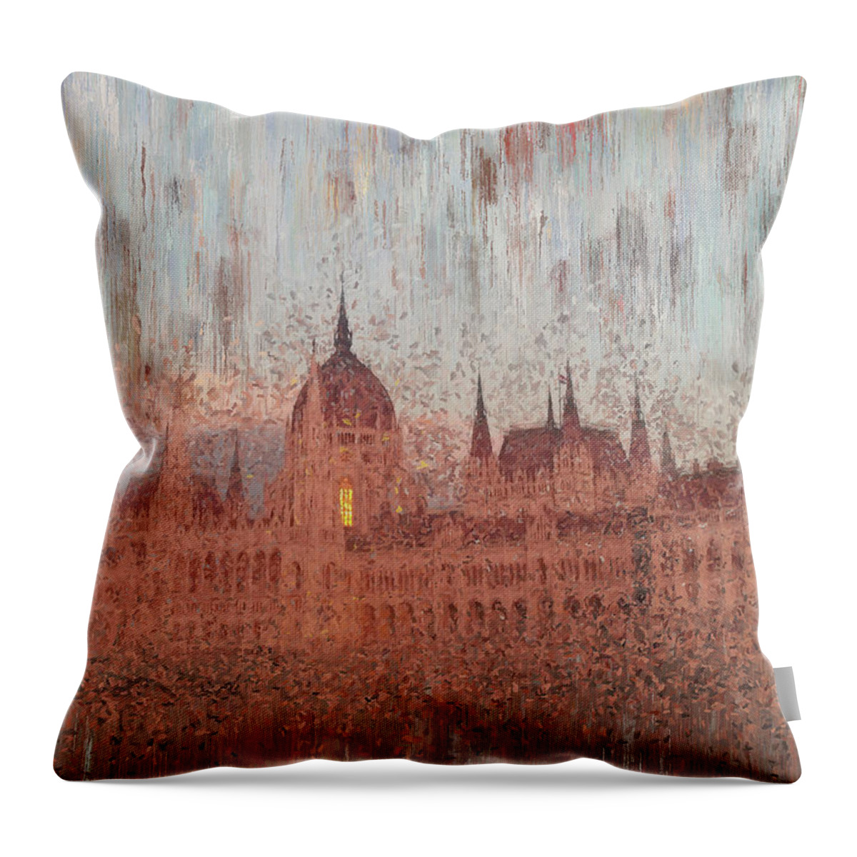 Budapest Throw Pillow featuring the painting Hungarian Parliament Building by Alex Mir