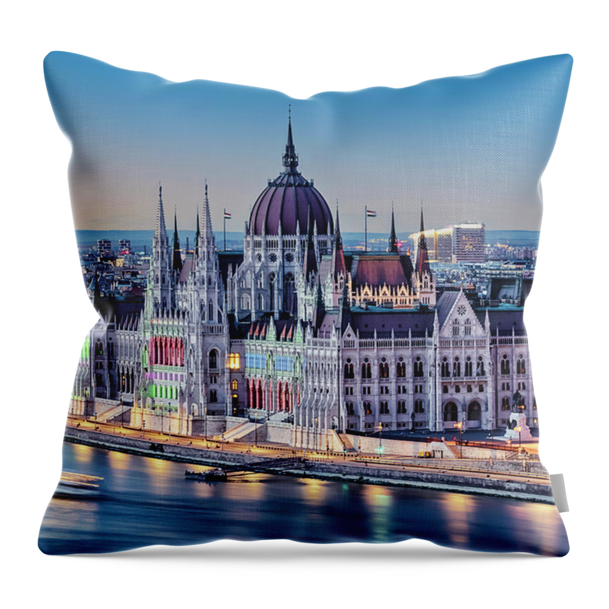 Budapest Throw Pillow featuring the photograph Hungarian Parliament Building by Manjik Pictures