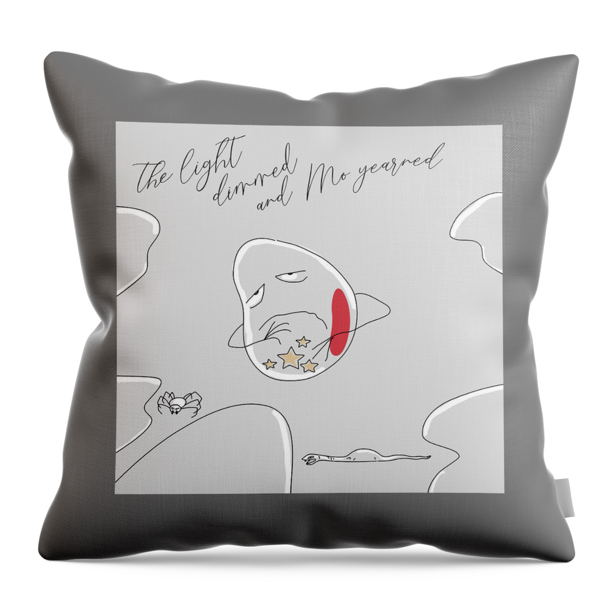 Hunger Throw Pillow featuring the drawing Hunger-Mo-Yearning-Grey by J Lyn Simpson