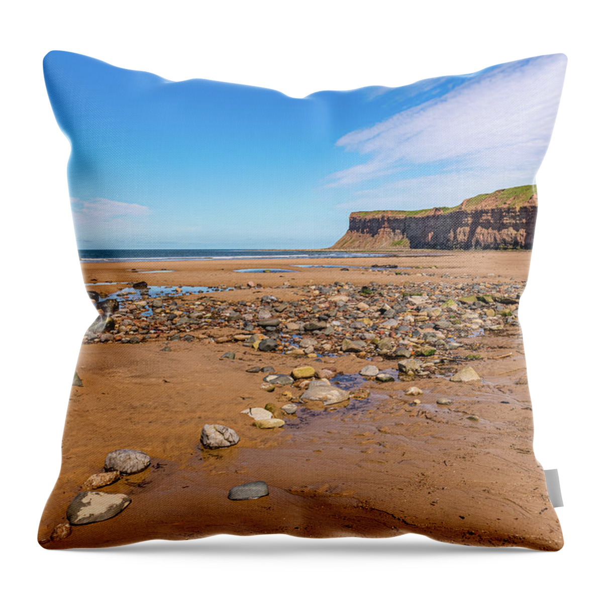 Huntcliff Throw Pillow featuring the photograph Huntcliff, Saltburn beach by Gary Eason