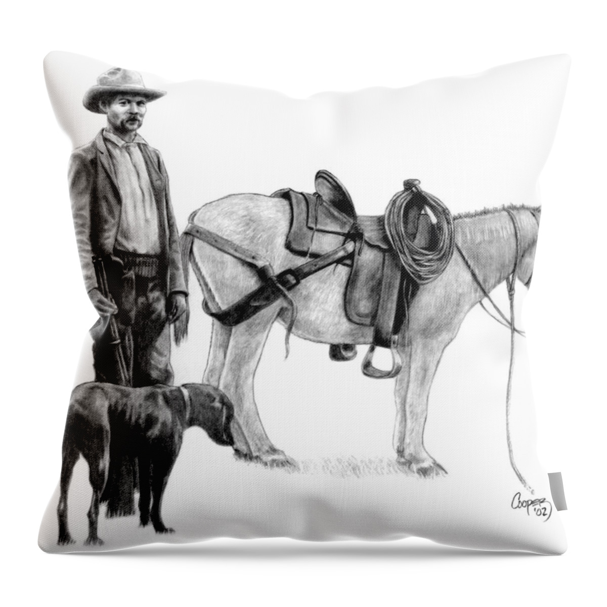 Hunter Throw Pillow featuring the drawing Hunter by Todd Cooper