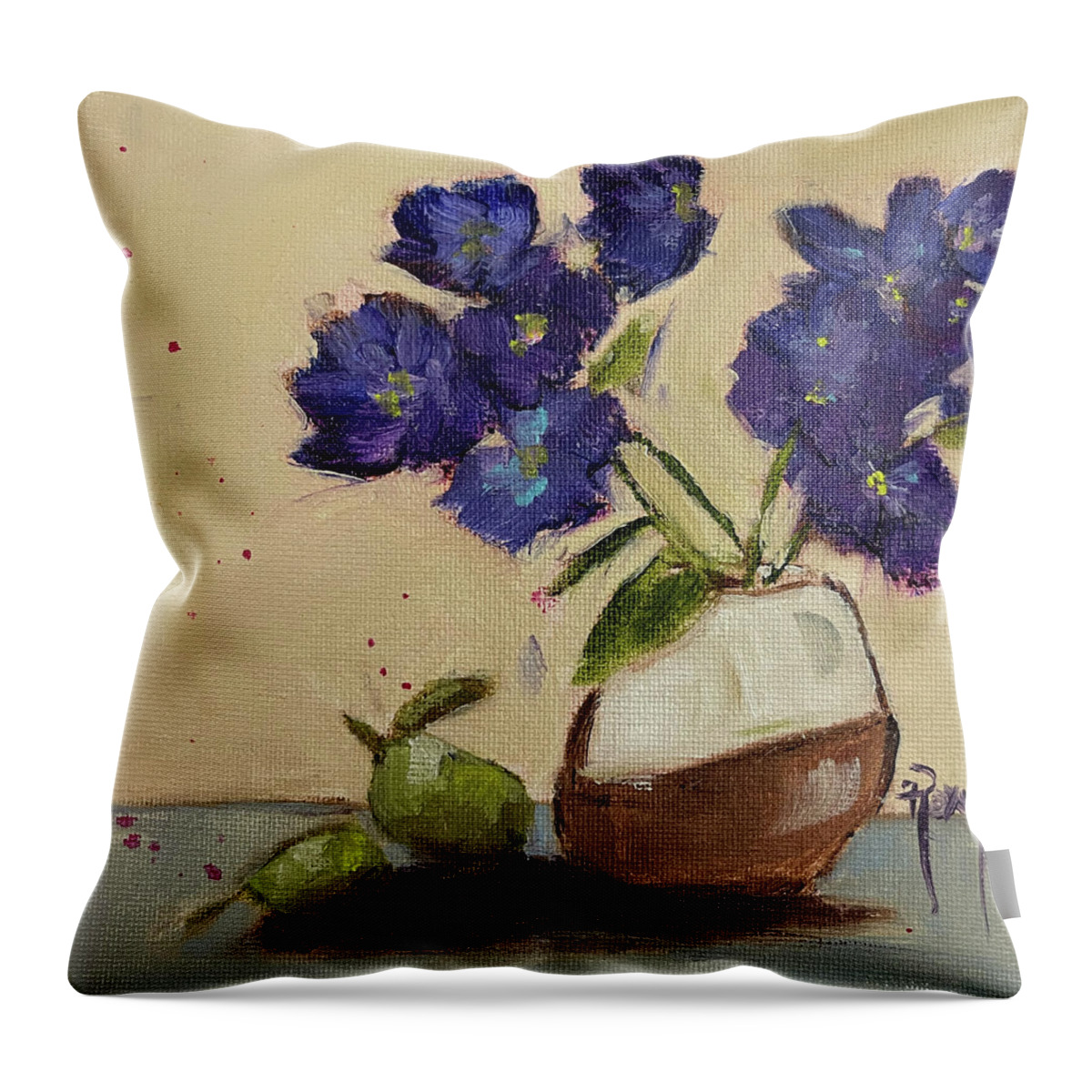 Abstract Throw Pillow featuring the painting Hydrangeas and Pears by Roxy Rich