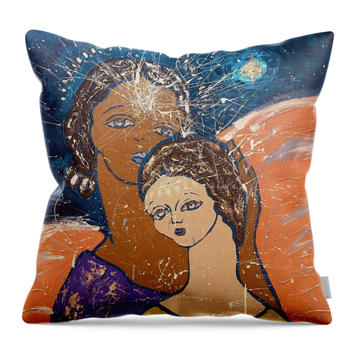 Angels Throw Pillow featuring the painting I am grateful by Monica Elena