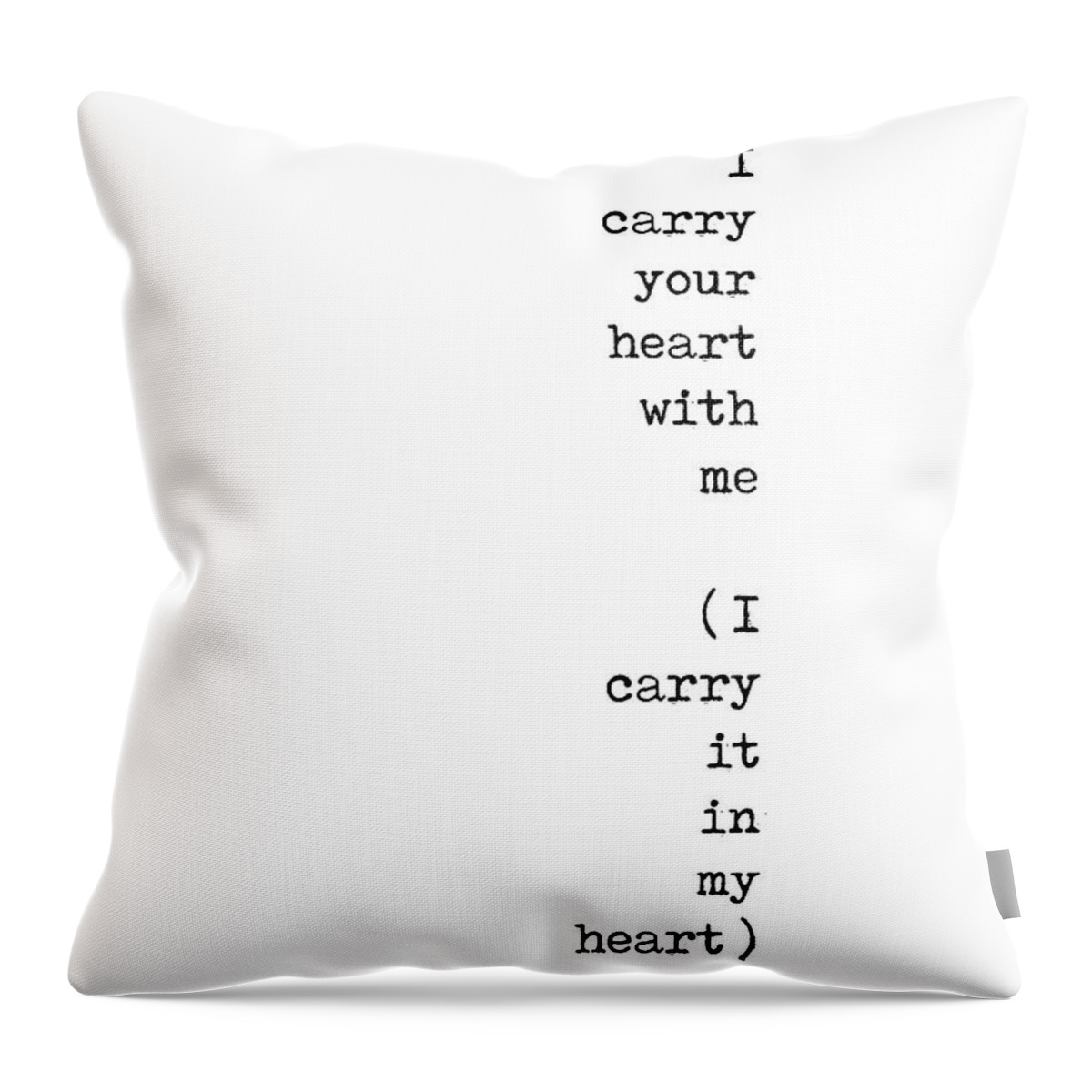I Carry Your Heart Throw Pillow featuring the digital art I carry your heart with me - E E Cummings Poem - Minimal, Literature Quote Print - Typewriter by Studio Grafiikka