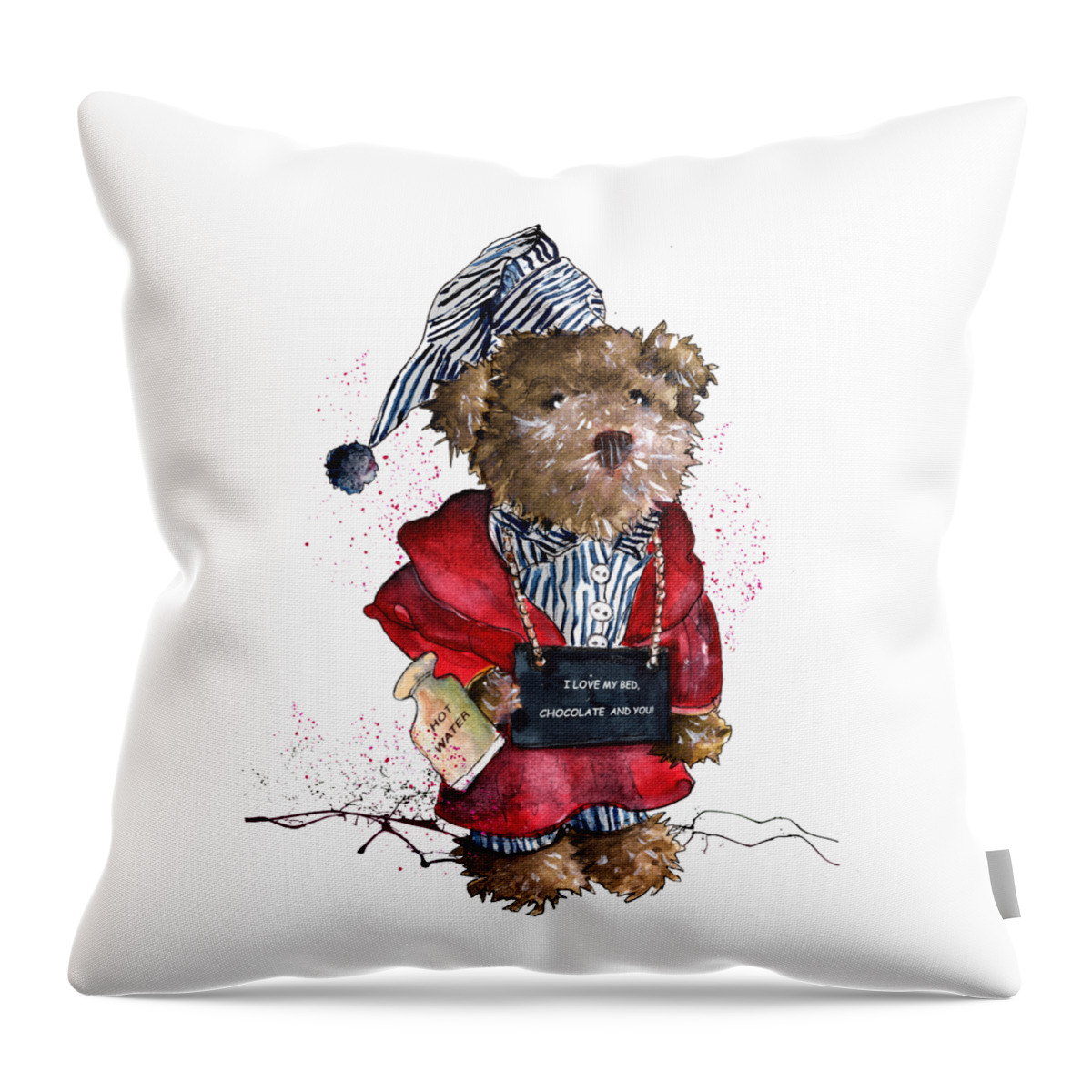Bear Throw Pillow featuring the painting I Love My Bed Chocolate And You by Miki De Goodaboom