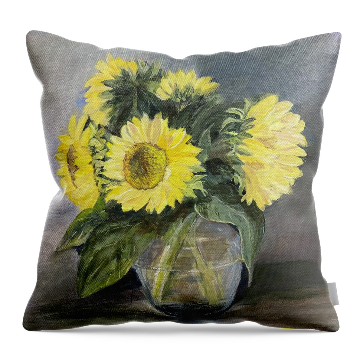 Painting Throw Pillow featuring the painting I Love Sunflowers by Paula Pagliughi