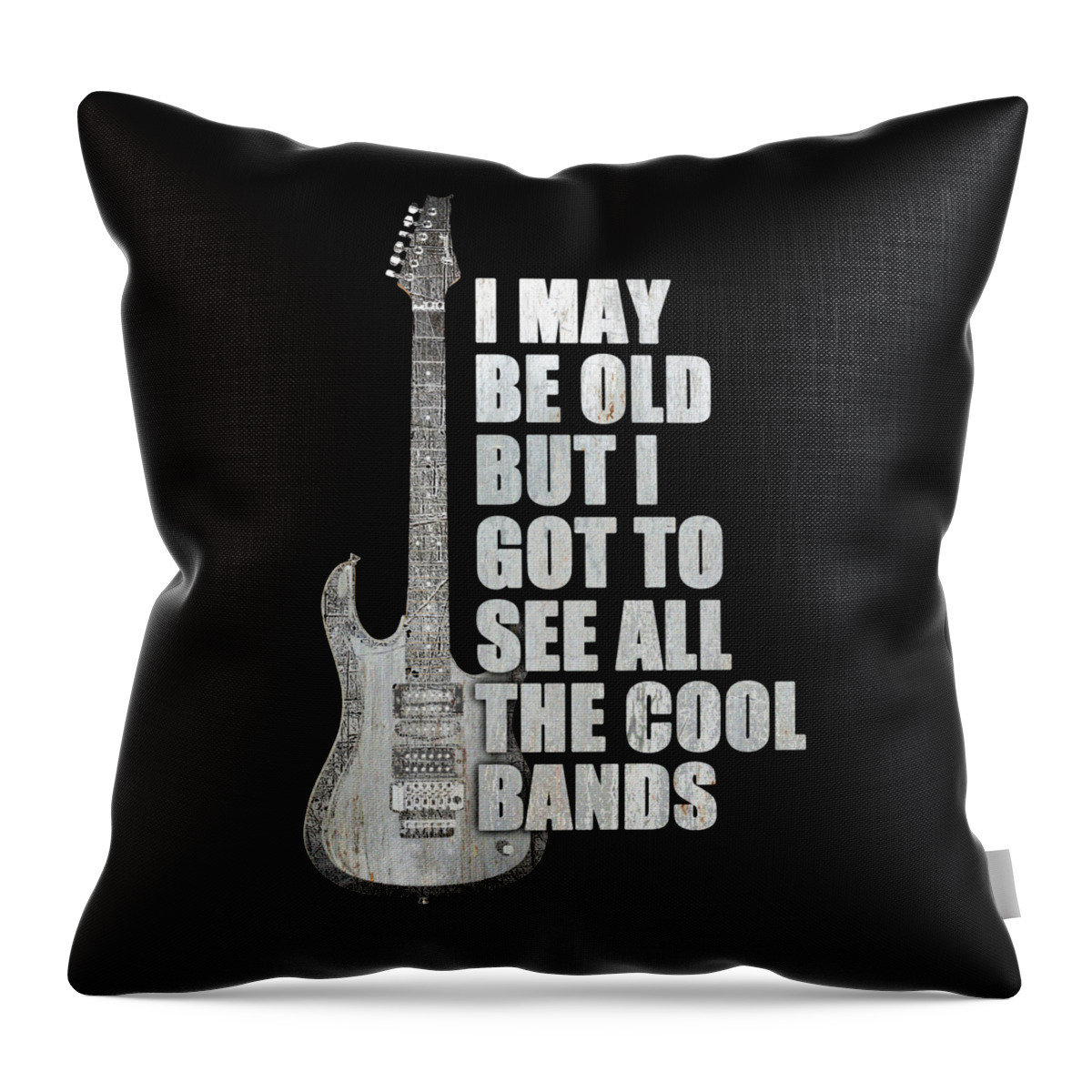 Guitar Throw Pillow featuring the painting I May Be Old But I Got To See All The Cool Bands Retro by Tony Rubino