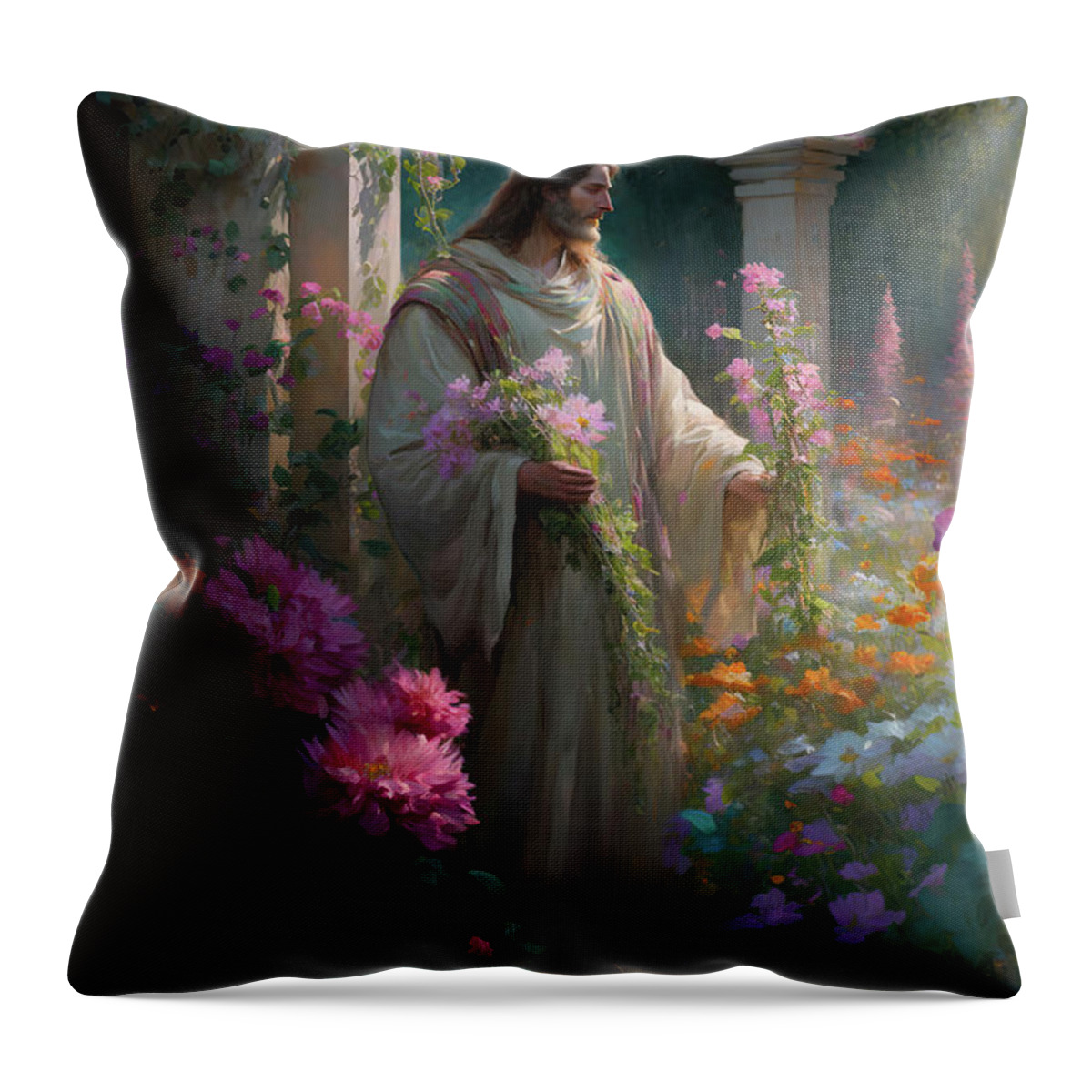 Jesus Throw Pillow featuring the painting I Often Go Walking by Greg Collins
