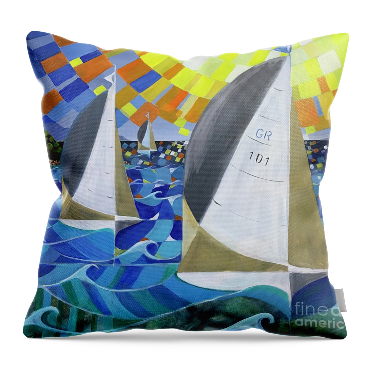 Painting Throw Pillow featuring the painting I saw Three Ships by Yvonne Ayoub