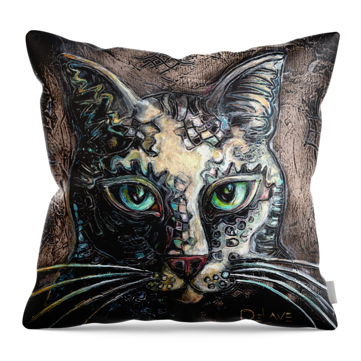 Cat Throw Pillow featuring the painting I See You by Mary DeLave