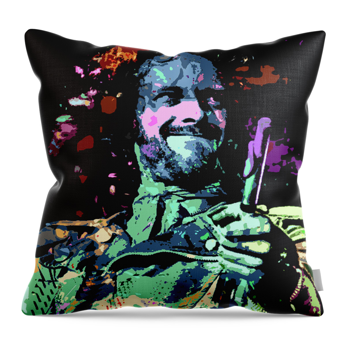 Psychedelic Throw Pillow featuring the digital art Ian Anderson psychedelic portrait by Movie World Posters