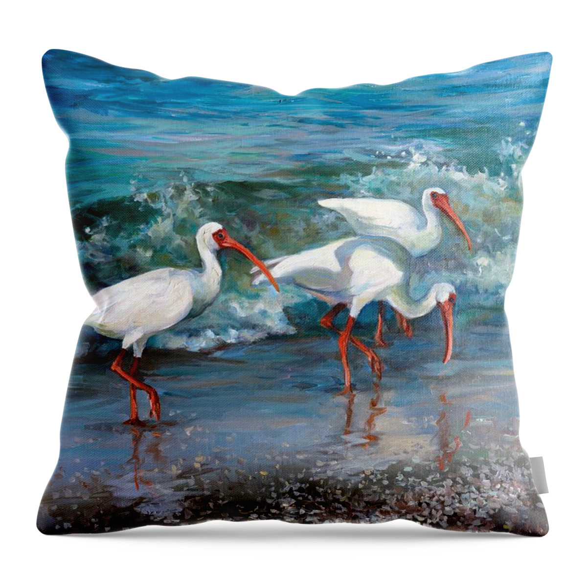 Ibis Throw Pillow featuring the painting Ibis Trio by Laurie Snow Hein
