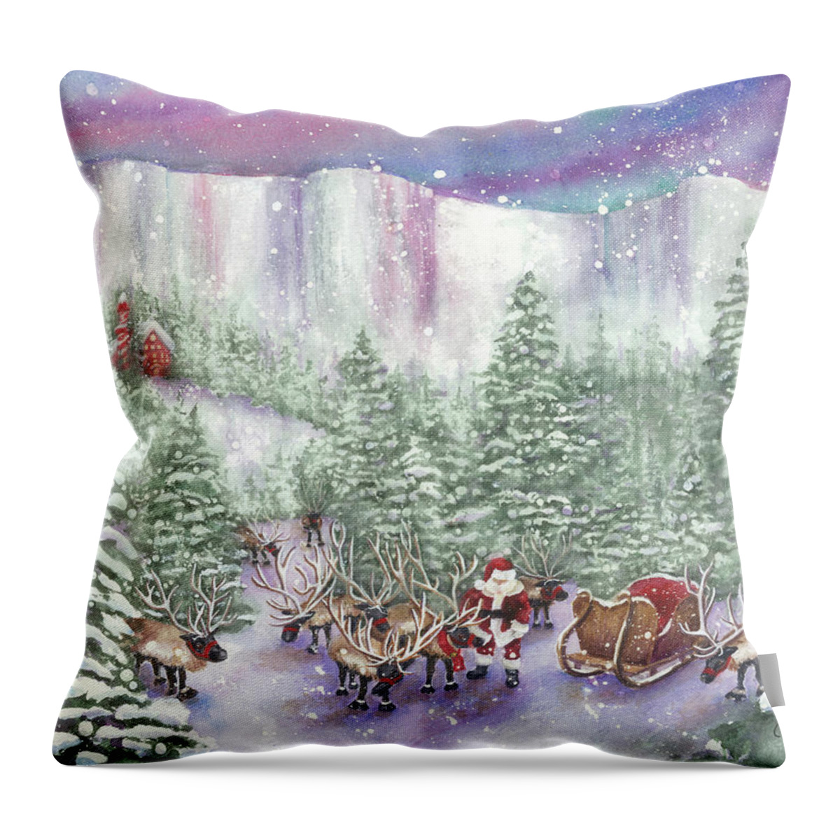 North Pole. Santa Claus Throw Pillow featuring the painting Ice Cliff Concealment by Lori Taylor