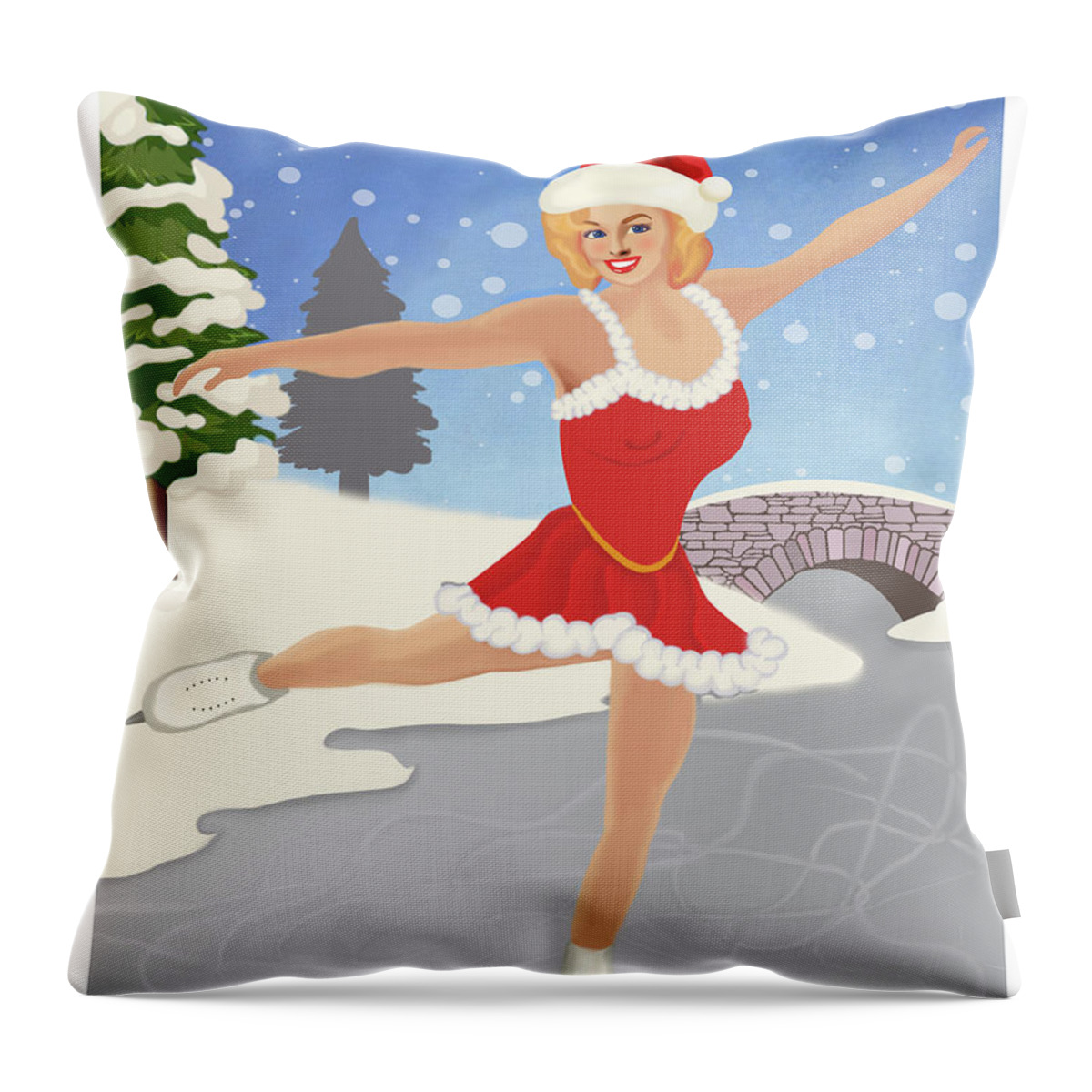 Pinup Throw Pillow featuring the digital art Ice Skating Girl by Long Shot