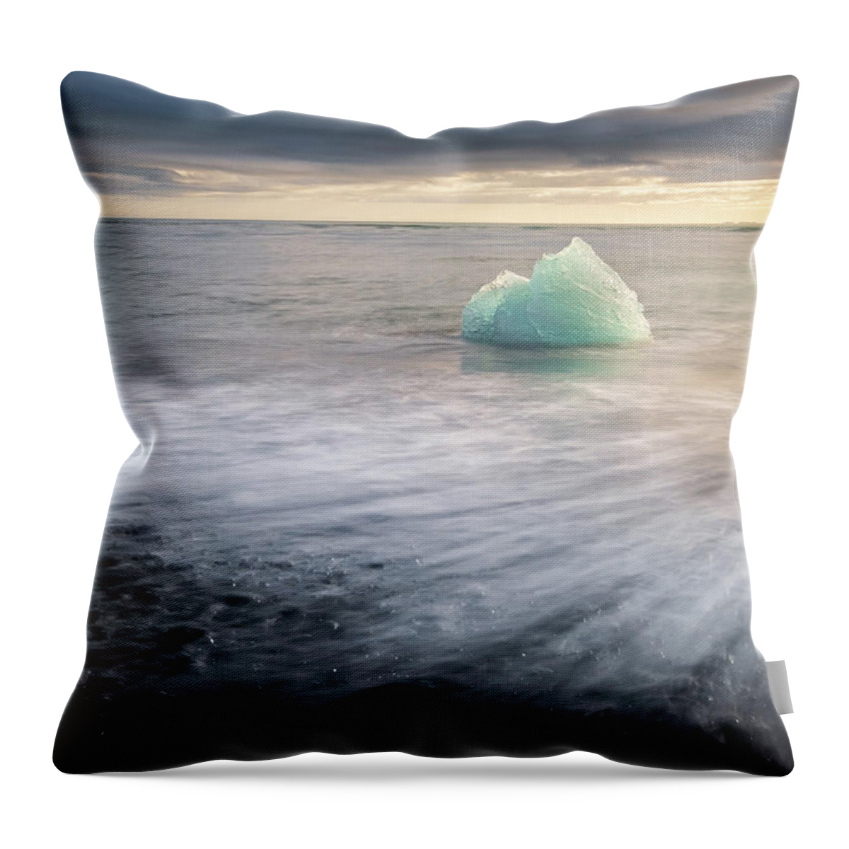 Iceberg Throw Pillow featuring the photograph Iceberg at Diamond Beach in Iceland at sunrise by Alexios Ntounas