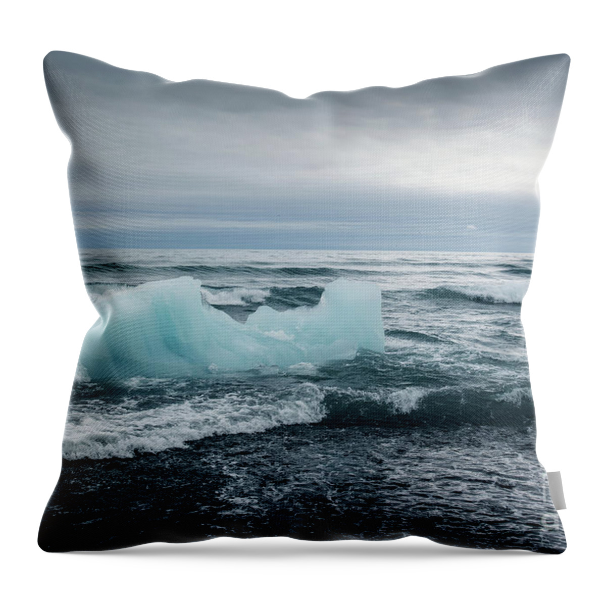 Iceland Throw Pillow featuring the photograph Iceberg on Jokulsarson Diamond beach, Iceland by Delphimages Photo Creations