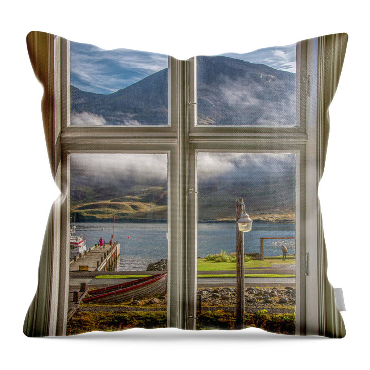 Siglufjörður Throw Pillow featuring the photograph Iceland Through the Window by Marcy Wielfaert