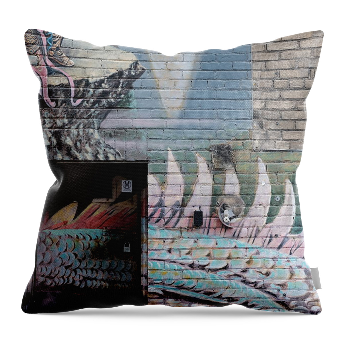 Urban Throw Pillow featuring the photograph Iguana Wall by Kreddible Trout