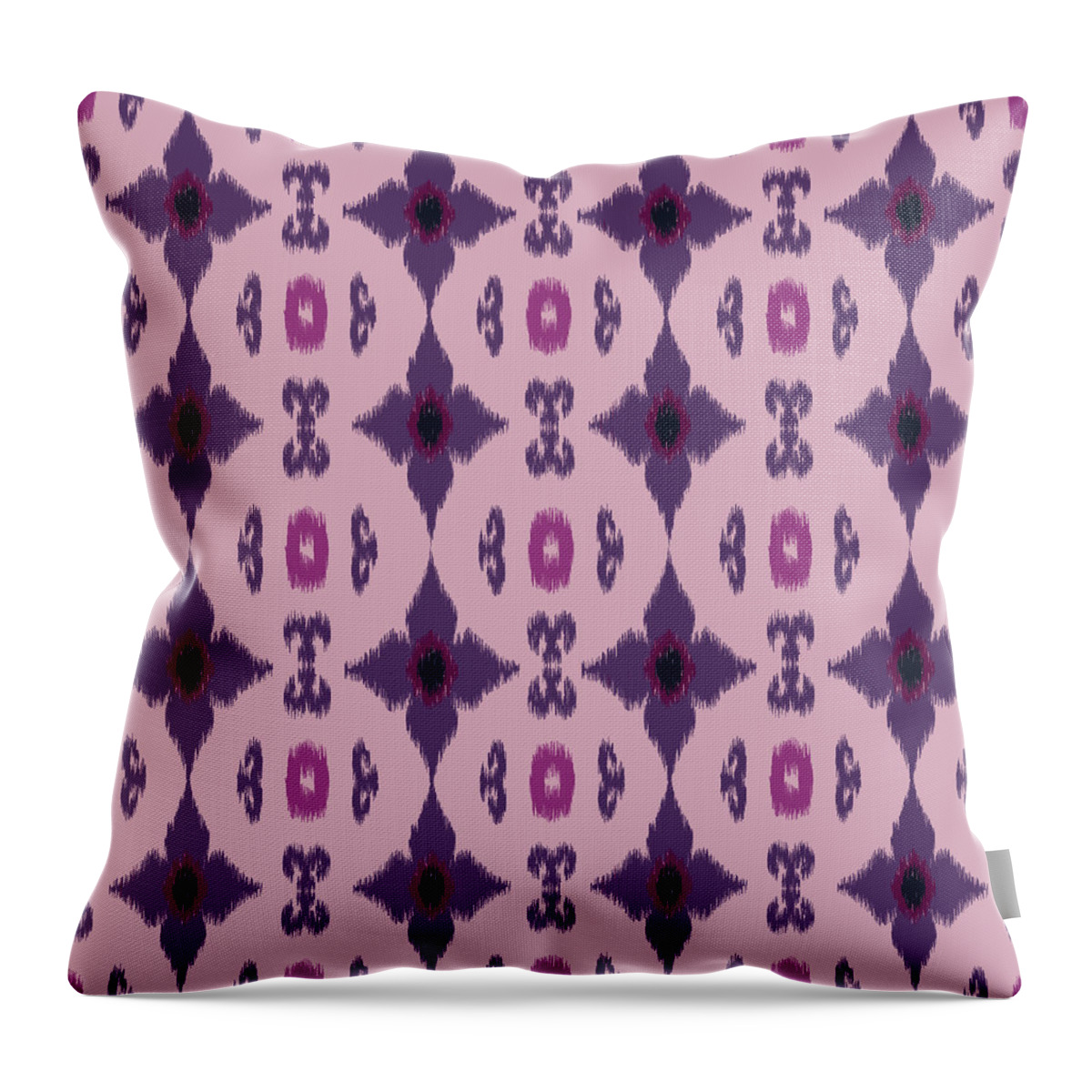 Pattern Throw Pillow featuring the digital art Ikat Flower Pattern - Violet by Studio Grafiikka