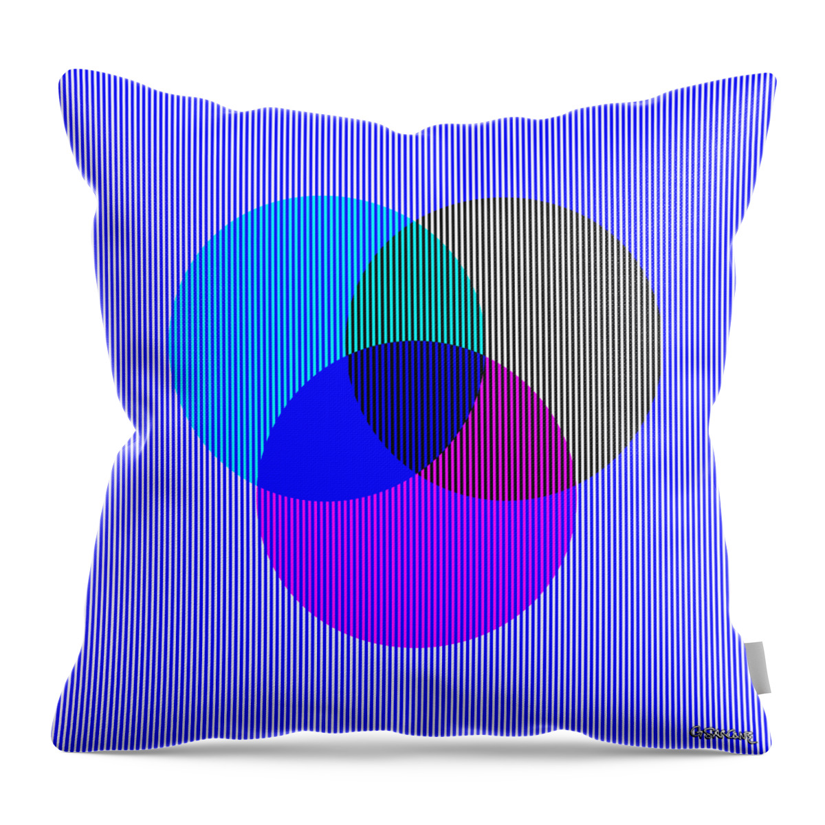 Optical Illusion Throw Pillow featuring the mixed media Illusory Color Mixing - No Yellow by Gianni Sarcone