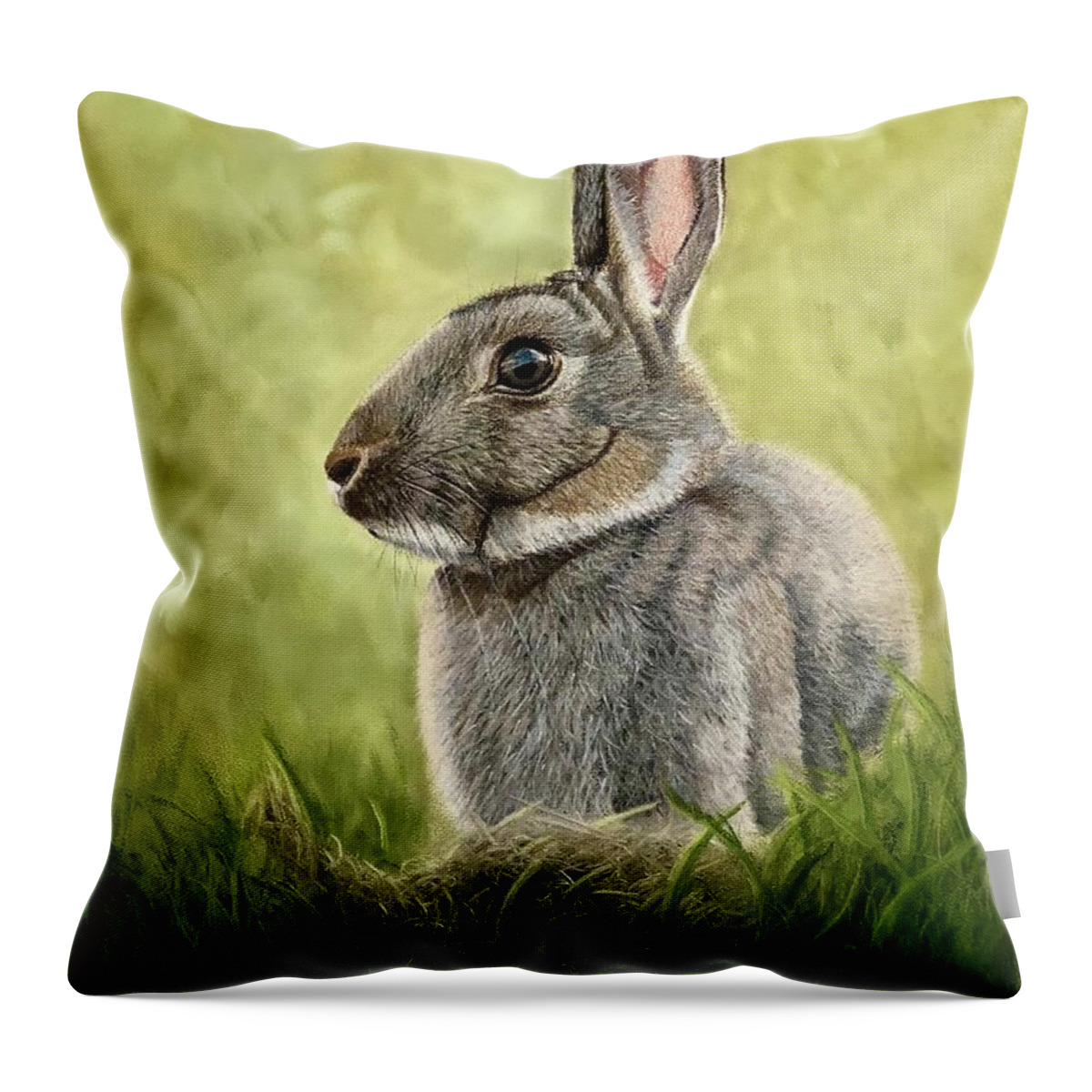 Rabbit Throw Pillow featuring the pastel I'm All Ears by Marlene Little
