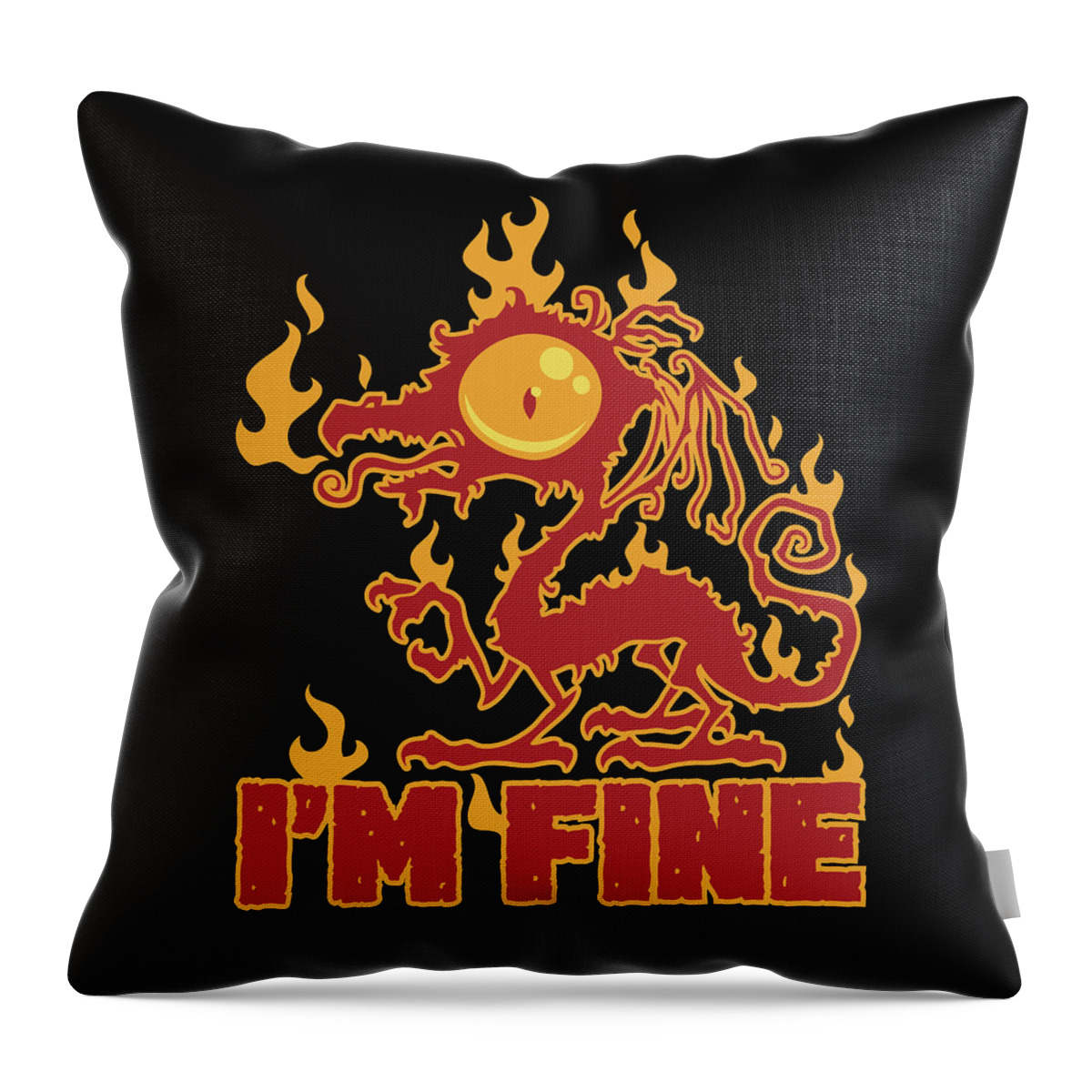 Black Throw Pillow featuring the digital art I'm Fine Burning Dragon by John Schwegel