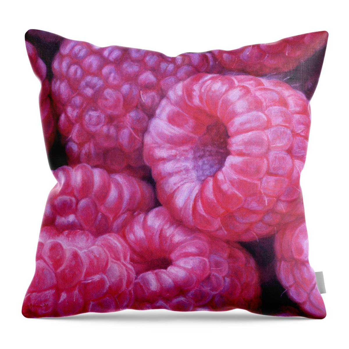 Raspberry Throw Pillow featuring the drawing I'm Jazzed about Raspberries by Shana Rowe Jackson