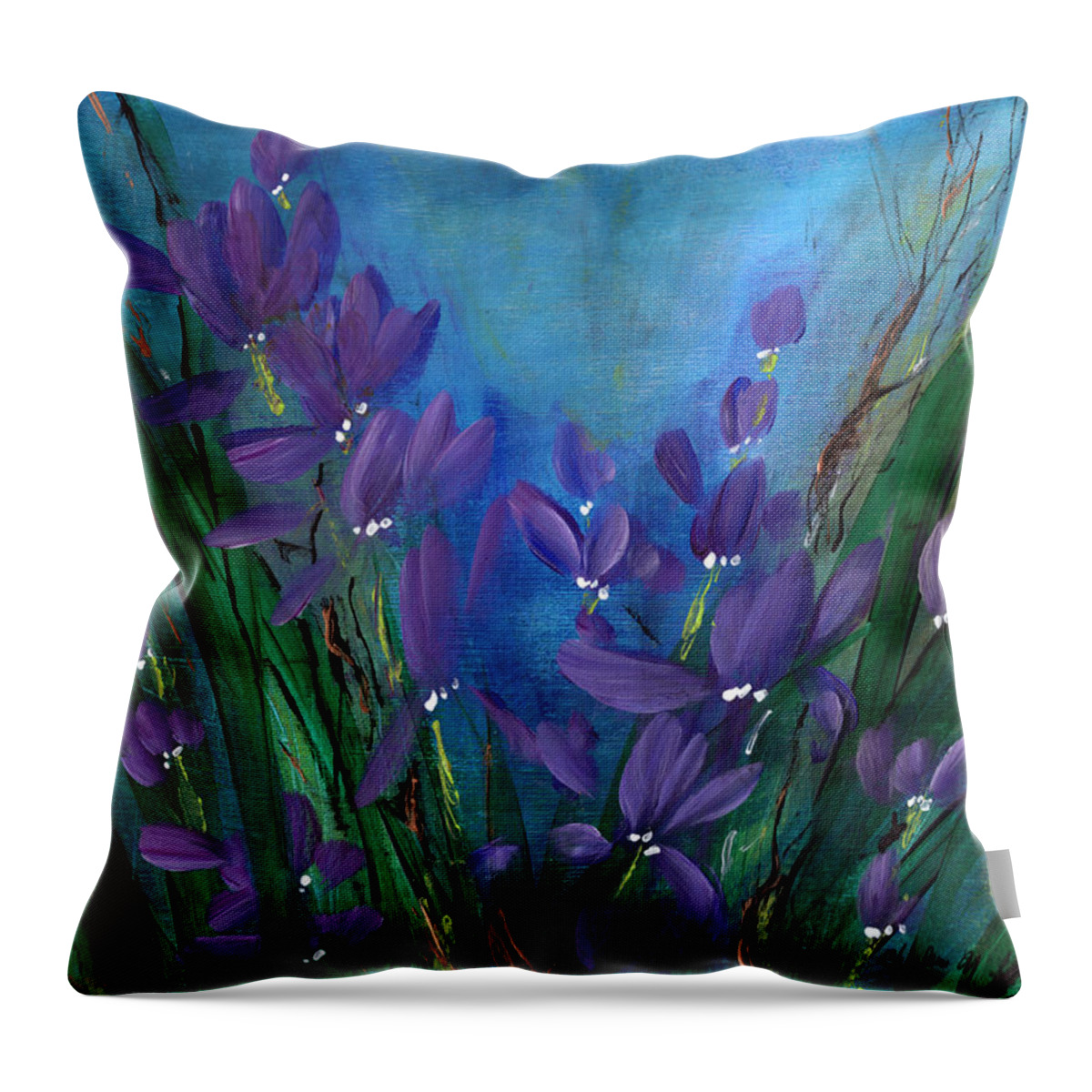 Garden Throw Pillow featuring the painting Imaginary Garden - Dancing Orchids by Charlene Fuhrman-Schulz
