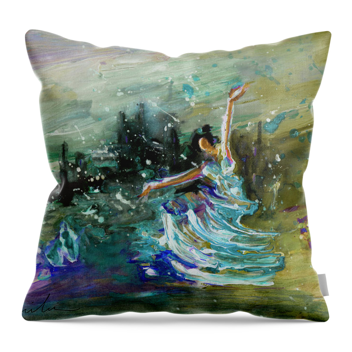 Spain Throw Pillow featuring the painting Impression Of Flamenco 02 by Miki De Goodaboom