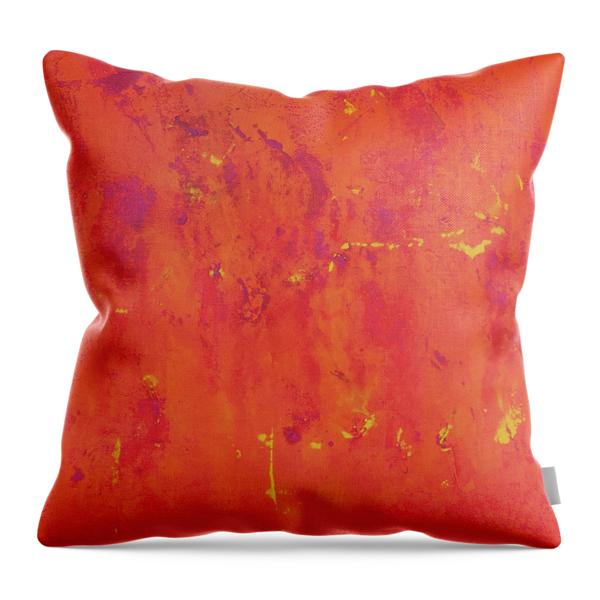 Abstract Throw Pillow featuring the painting IN A SUNBURNT COUNTRY Abstract In Red Yellow Purple Orange Monochromatic by Lynnie Lang