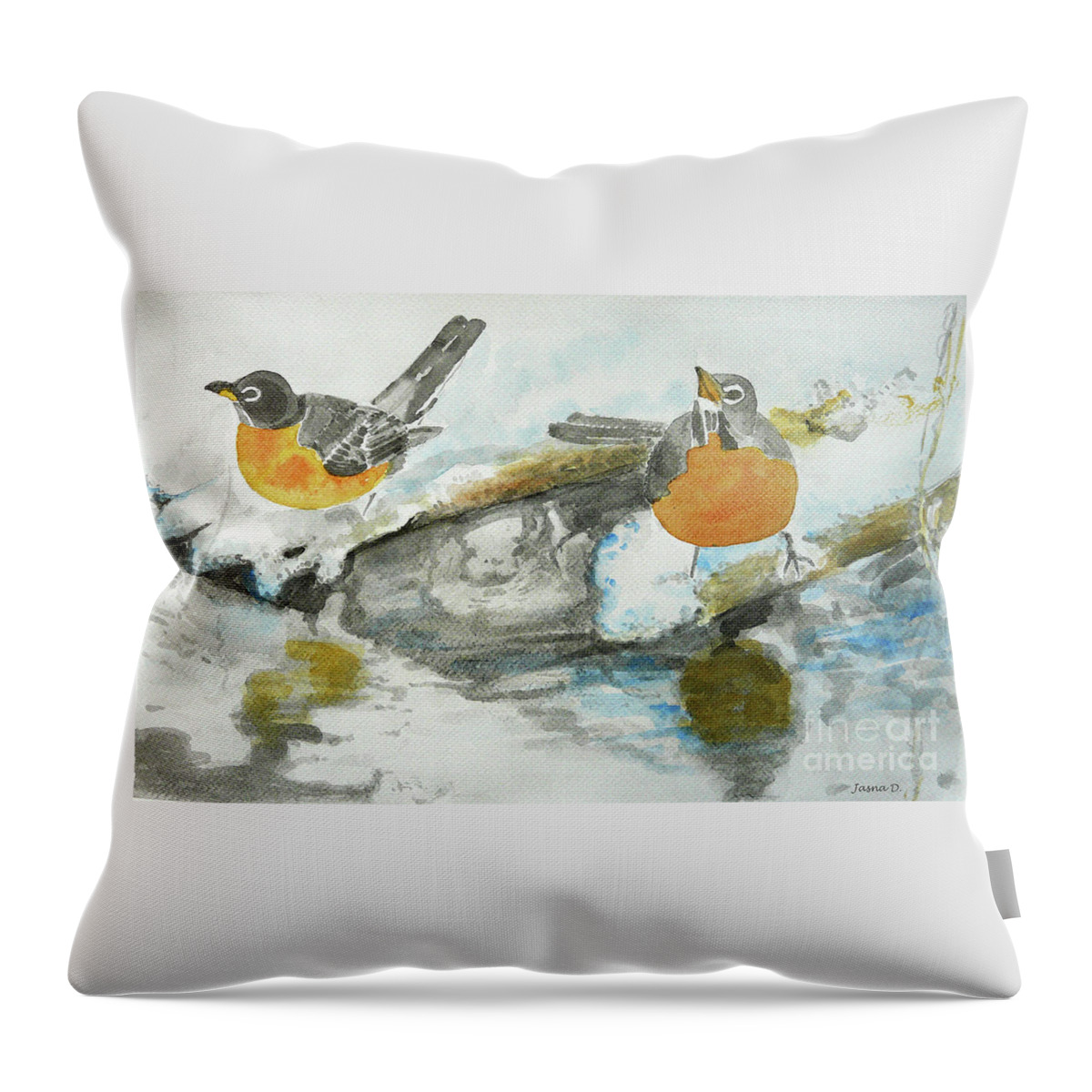 Birds Throw Pillow featuring the painting In anticipation by Jasna Dragun