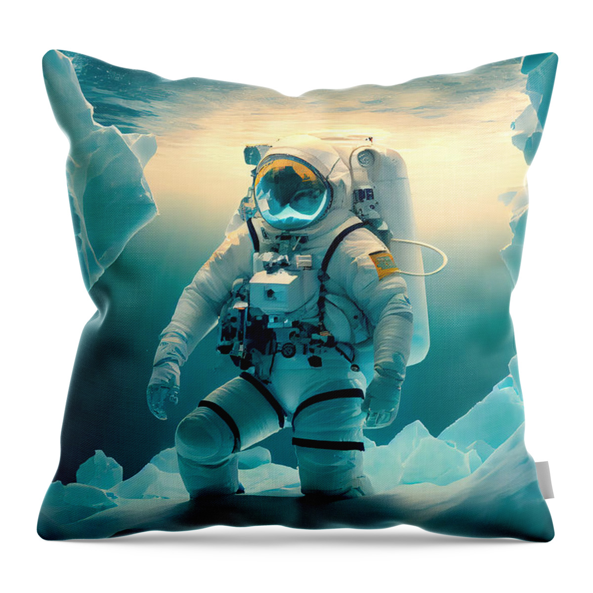 Astronaut Throw Pillow featuring the painting in Arctic by N Akkash