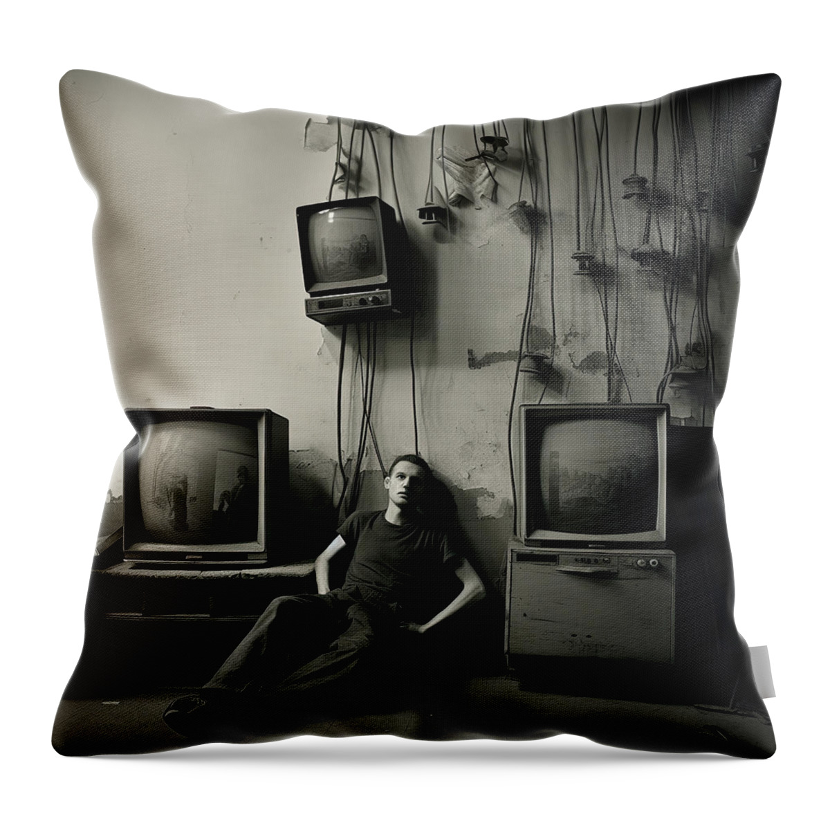Antique Tool Throw Pillow featuring the digital art In His Dad's Vintage TV Repair Shop Storage by Yo Pedro