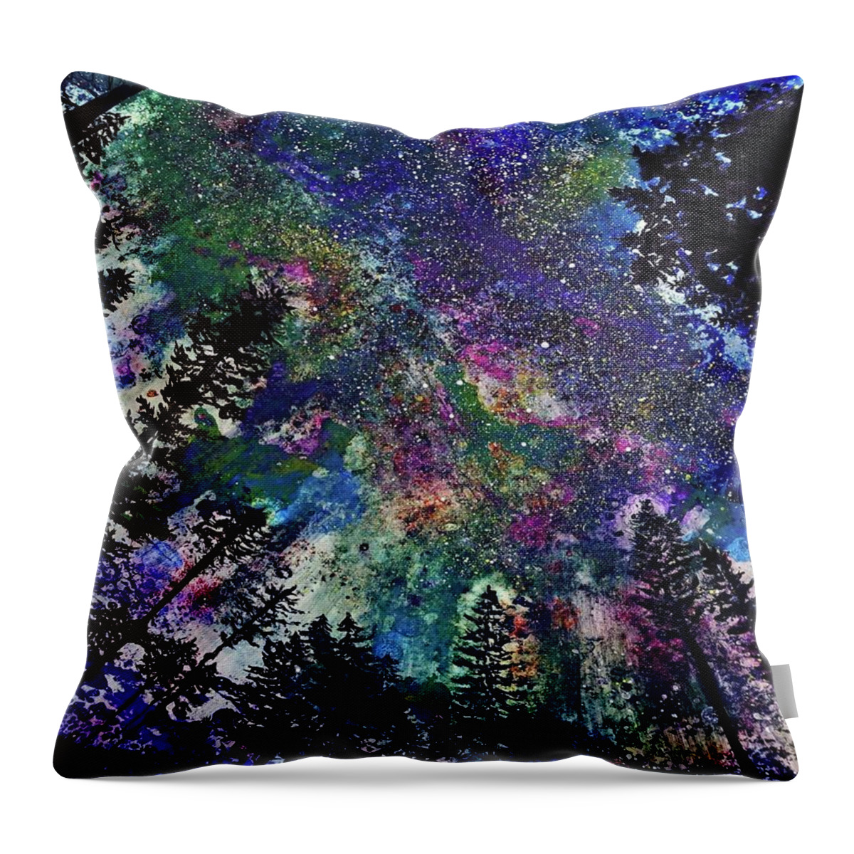 Night Sky Throw Pillow featuring the painting In My Sleeping Bag by Pamela Haunschild