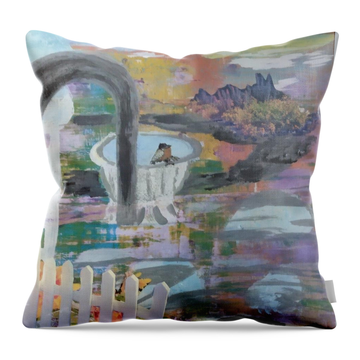 Garden Throw Pillow featuring the mixed media In the Garden by Suzanne Berthier