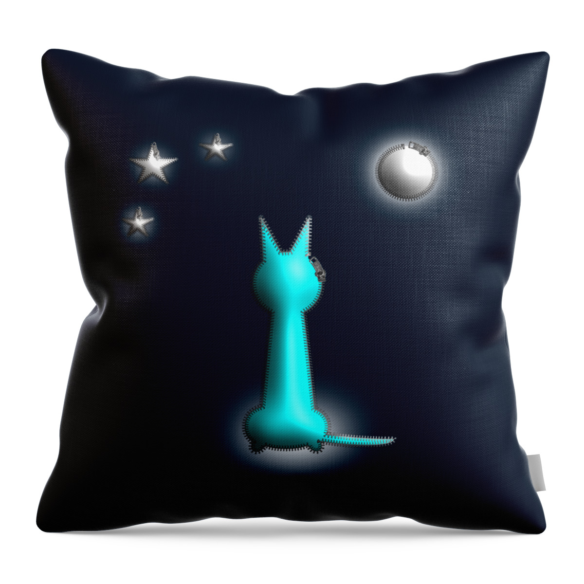 Cat Throw Pillow featuring the digital art Cat In the Moonlight Zip Design by Barefoot Bodeez Art