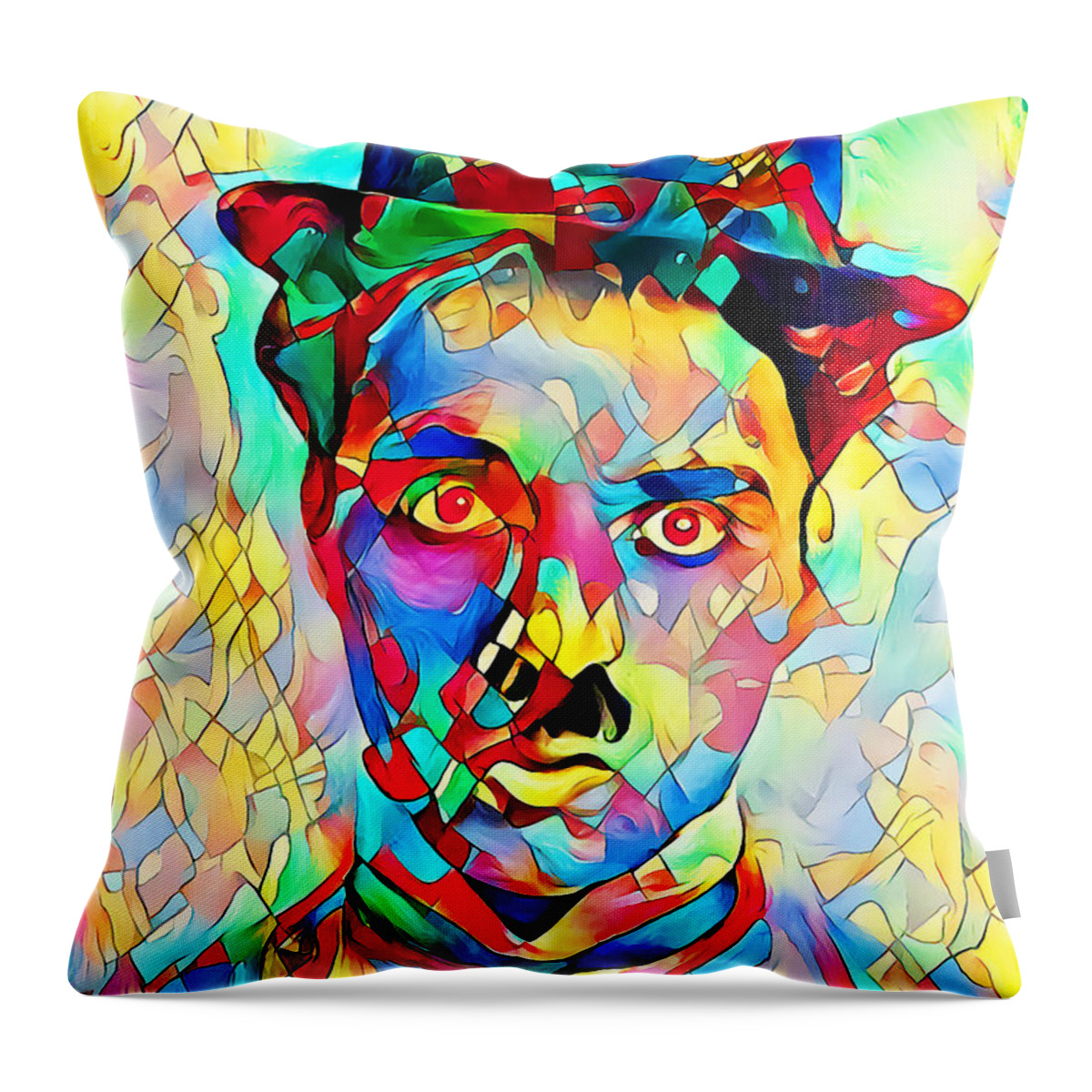 Wingsdomain Throw Pillow featuring the photograph Charlie Chaplin in Vibrant Painterly Colors 20200516a by Wingsdomain Art and Photography
