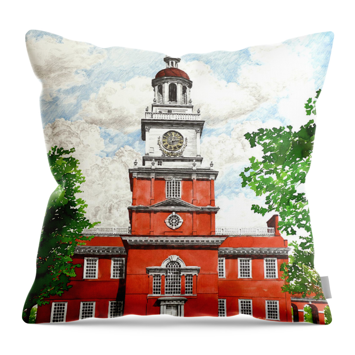 Chris Calle Throw Pillow featuring the painting Independence Hall by Chris Calle