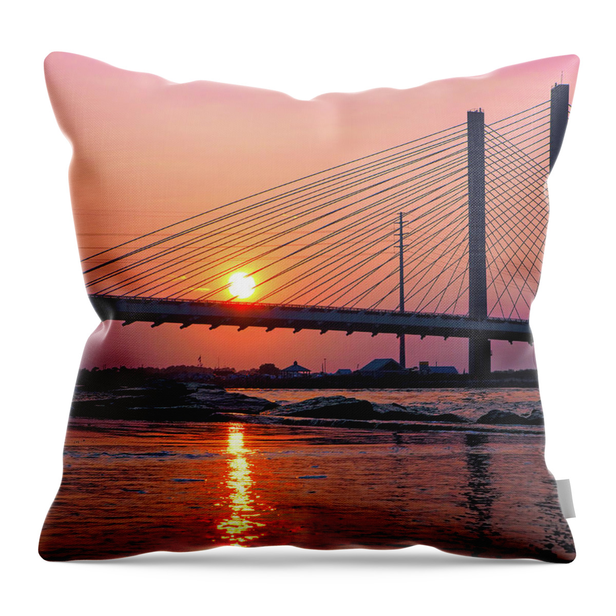 Sunset Throw Pillow featuring the photograph Indian River Bridge Magenta Reflections by Bill Swartwout