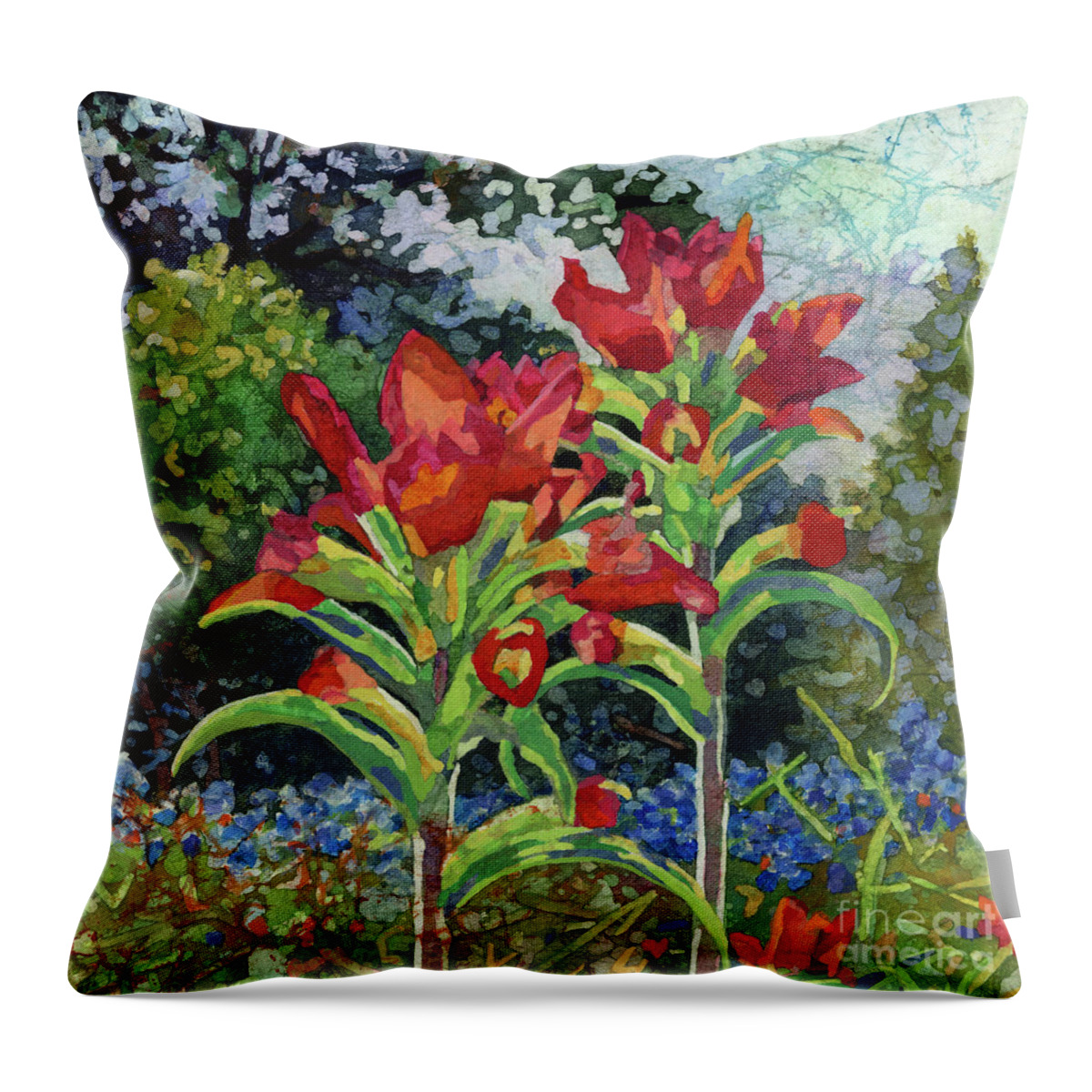 Wild Flower Throw Pillow featuring the painting Indian Spring - Indian Paintbrush by Hailey E Herrera