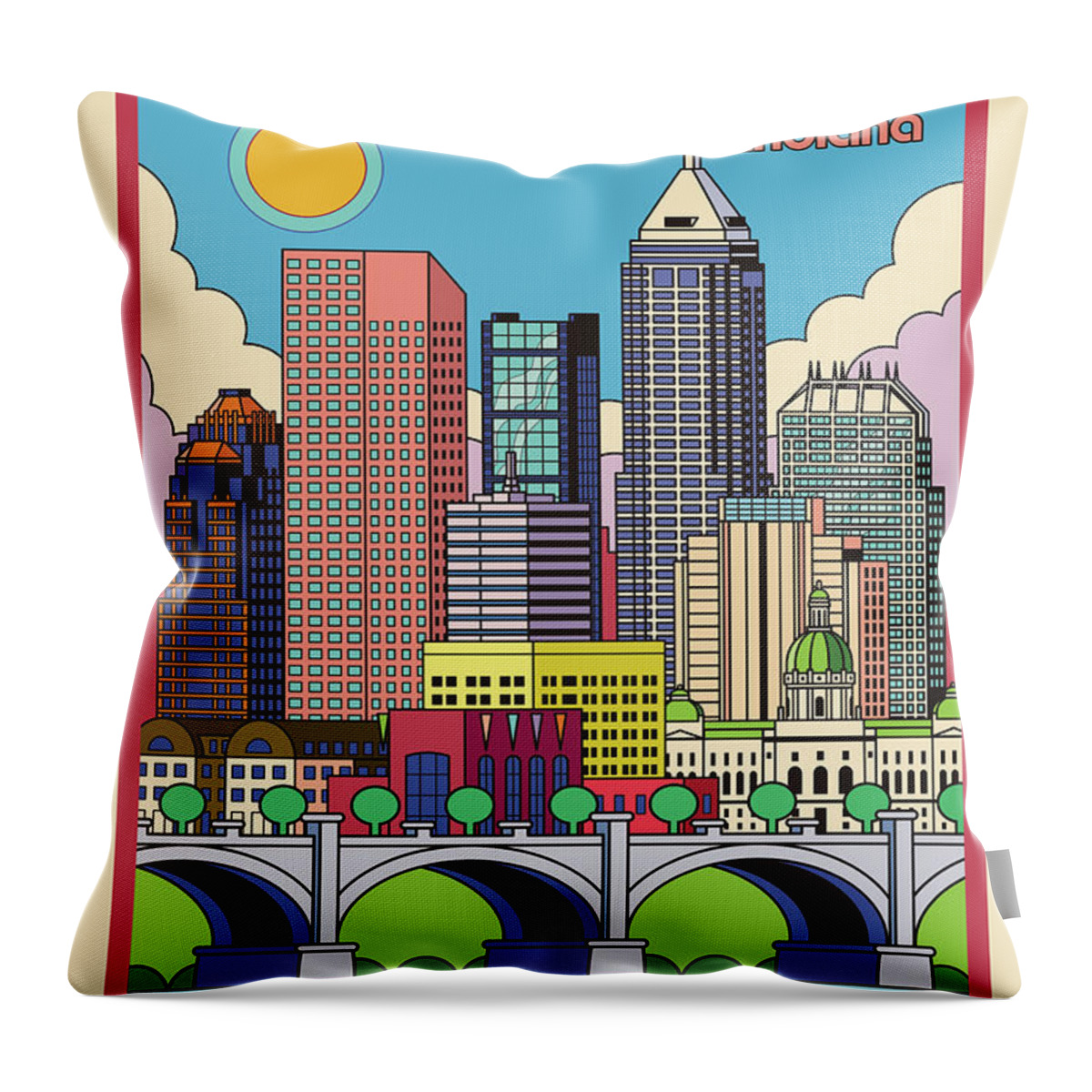 #faatoppicks Throw Pillow featuring the digital art Indianapolis Pop Art Travel Poster by Jim Zahniser