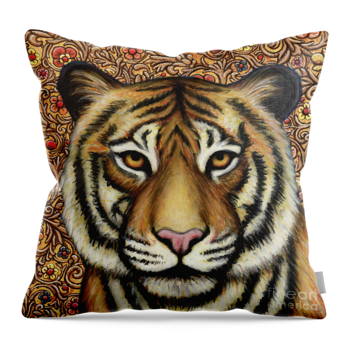 Tiger Throw Pillow featuring the painting Indochinese Tiger Tapestry by Amy E Fraser