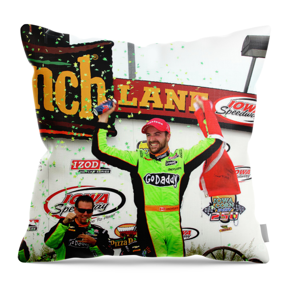 Indycar Throw Pillow featuring the photograph James Hinchcliffe - Indycar Iowa Speedway 2103 James Hinchcliffe by Pete Klinger