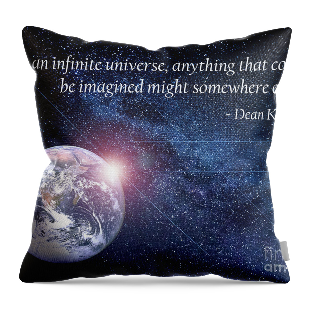 Earth; Planet; Universe; Stars; Sunrise; Inspiration; Imagine; Infinite; Quote; Koontz; Throw Pillow featuring the digital art Infinite Universe by Tina Uihlein